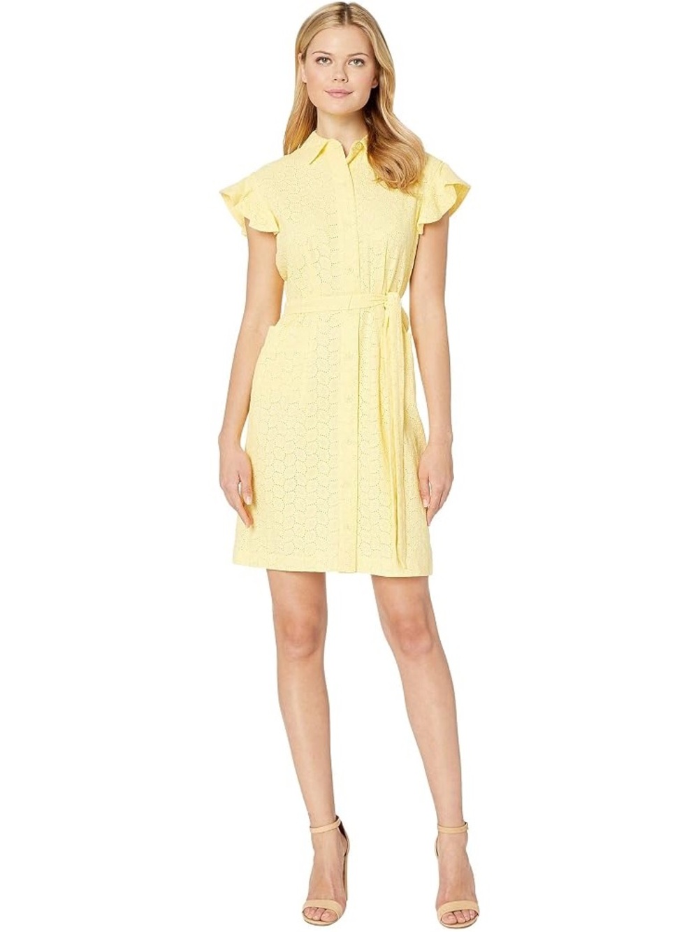 NWT Calvin Klein Yellow Eyelet Shirt Dress with Tie Belt
